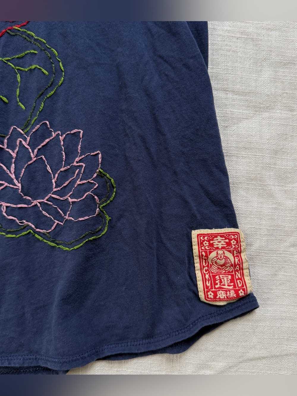 Vintage Lucky Brand Lotus Embroidered Cotton Long Sleeve Top L Boho - Picture 3 of 10